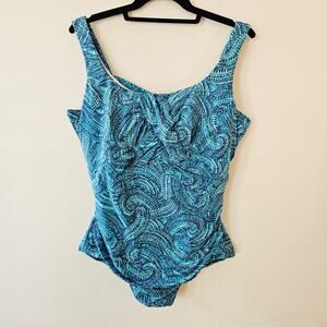 Lands' End Women's Slendersuit Carmela One Piece Size 16W DD Green Underwire